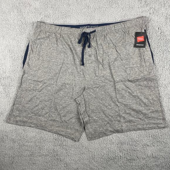 Hanes Men's 3XL Grey Blue 2-Pack Cotton Knit Shorts Waistband & Pockets - Picture 1 of 13